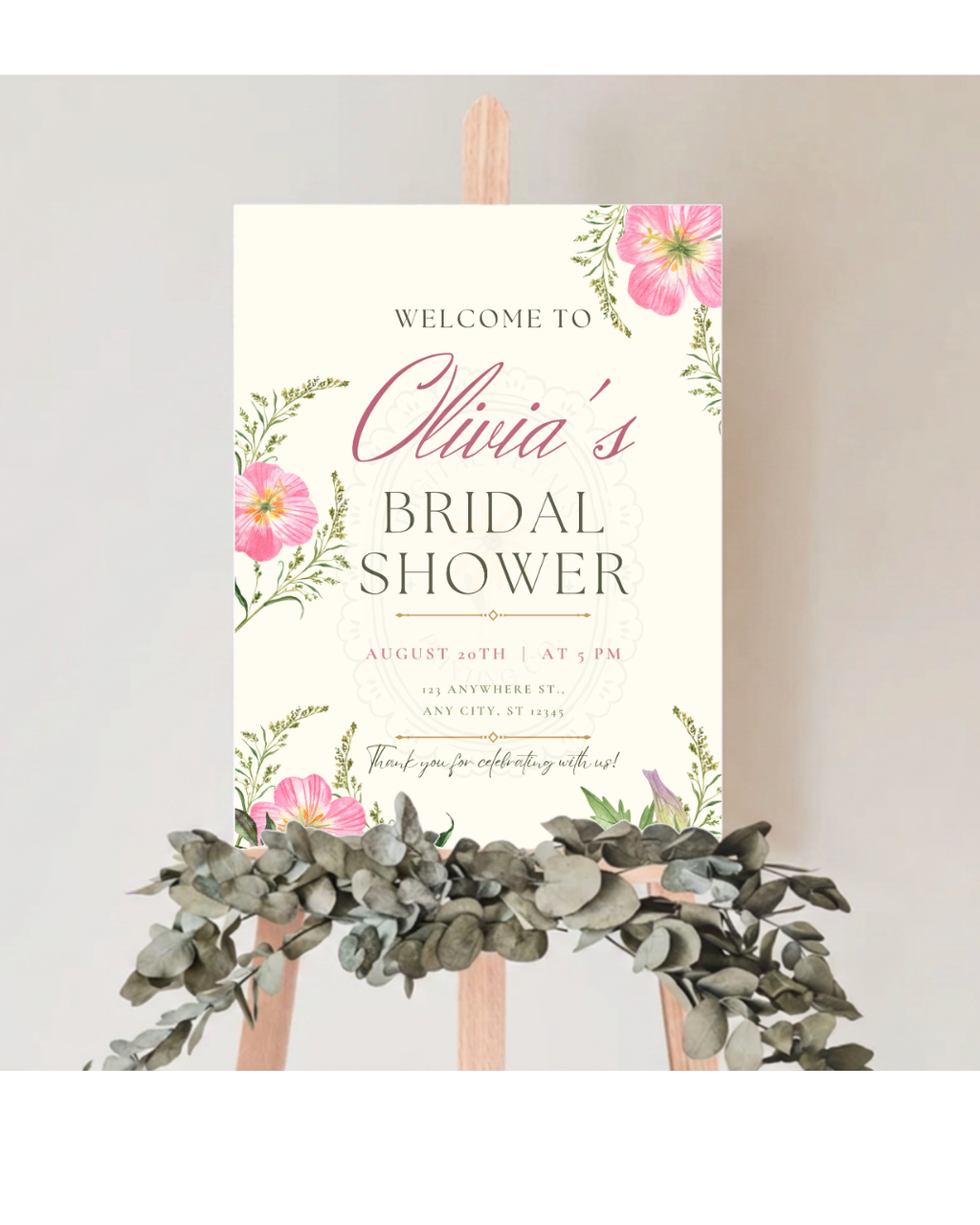 Pink Wildflower Bridal Shower Welcome Sign | Editable Canva Template | Digital Download