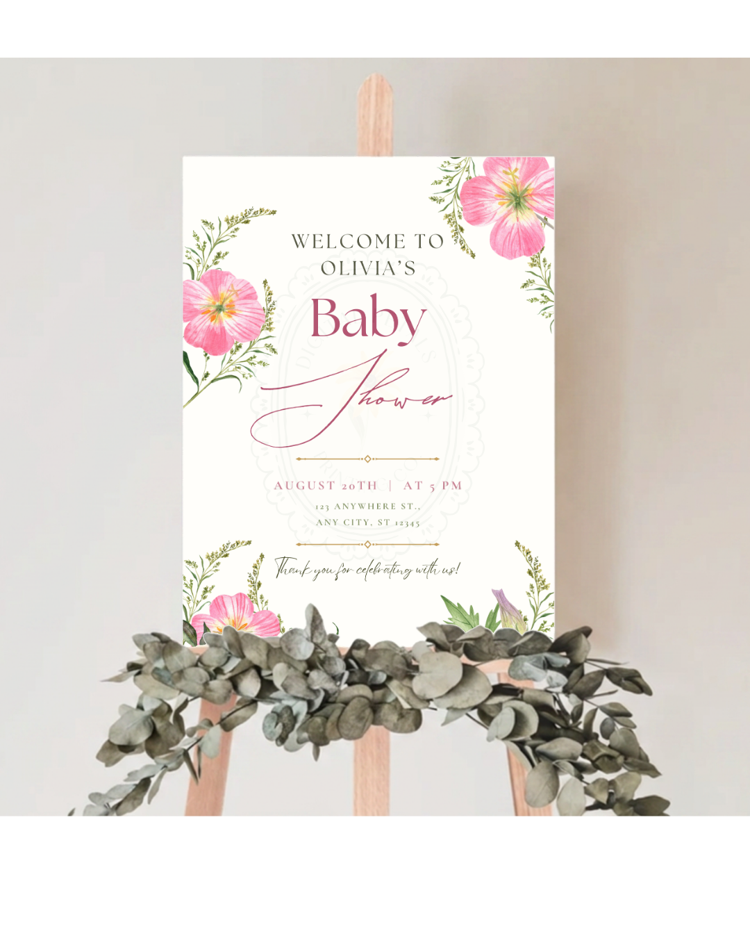 Pink Wildflower Baby Shower Welcome Sign | Editable Canva Template | Digital Download