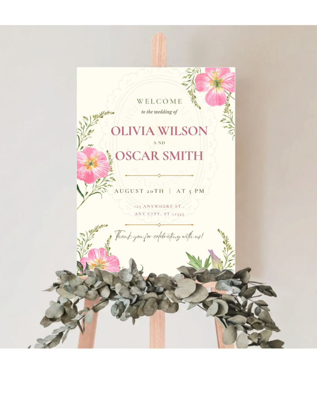 Dusty Rose & Blush Pink Wildflower Wedding Welcome Sign | Editable Canva Template | Digital Download