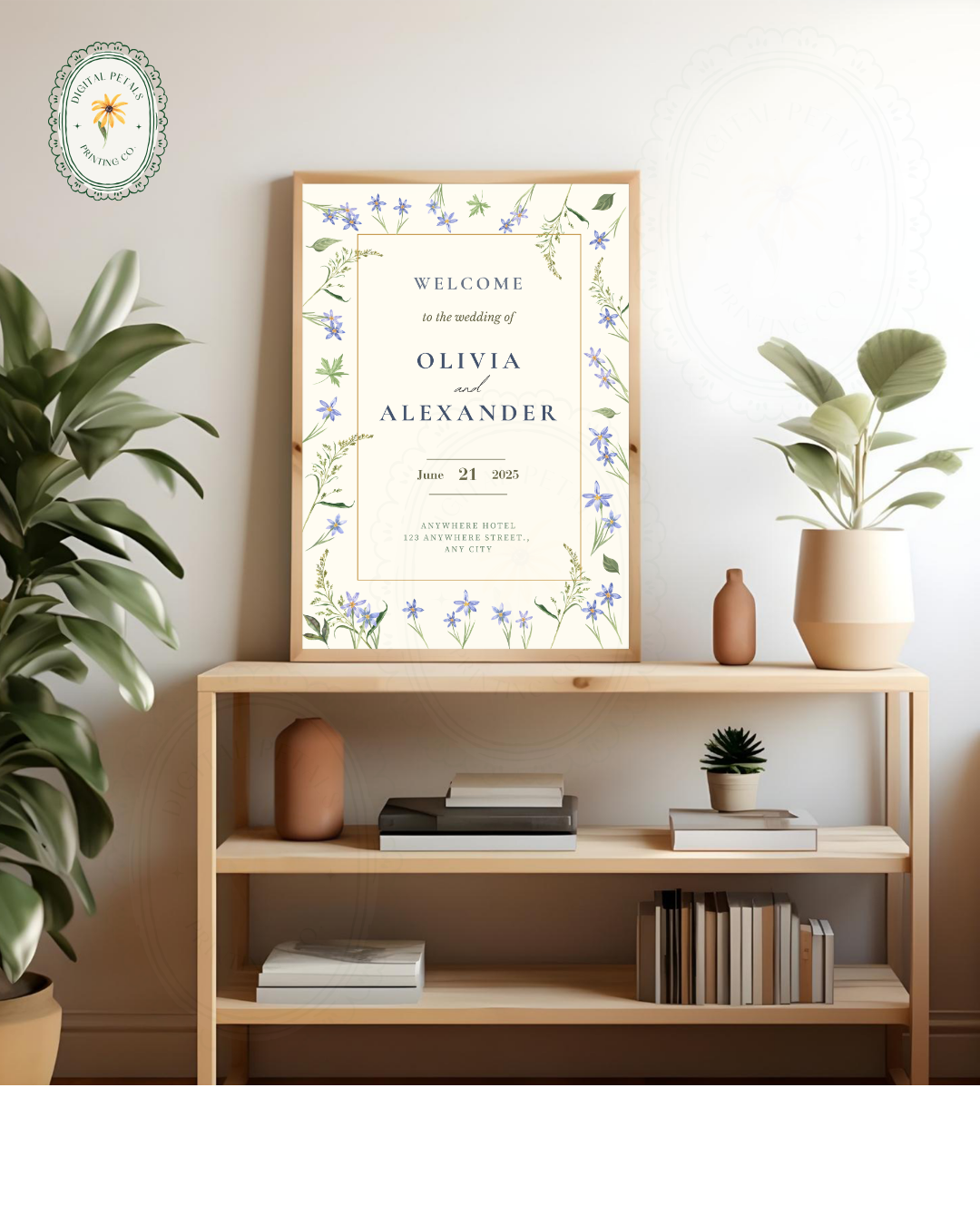 Dusty Blue Floral Botanical Wedding Welcome Sign | Editable Canva Template | Digital Download