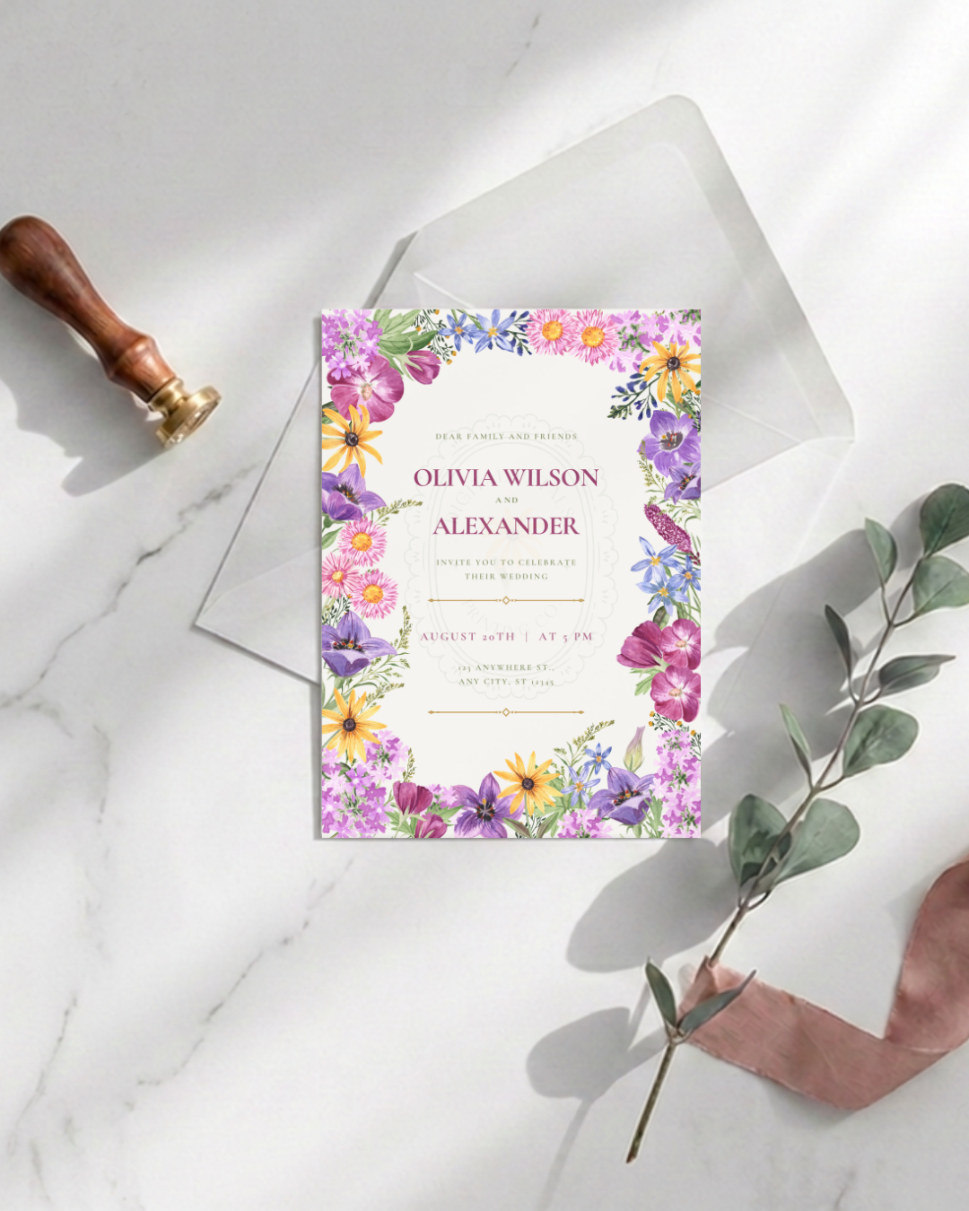 Boho Wildflower Border Wedding Invitation | Printable Botanical Invite | Digital Download