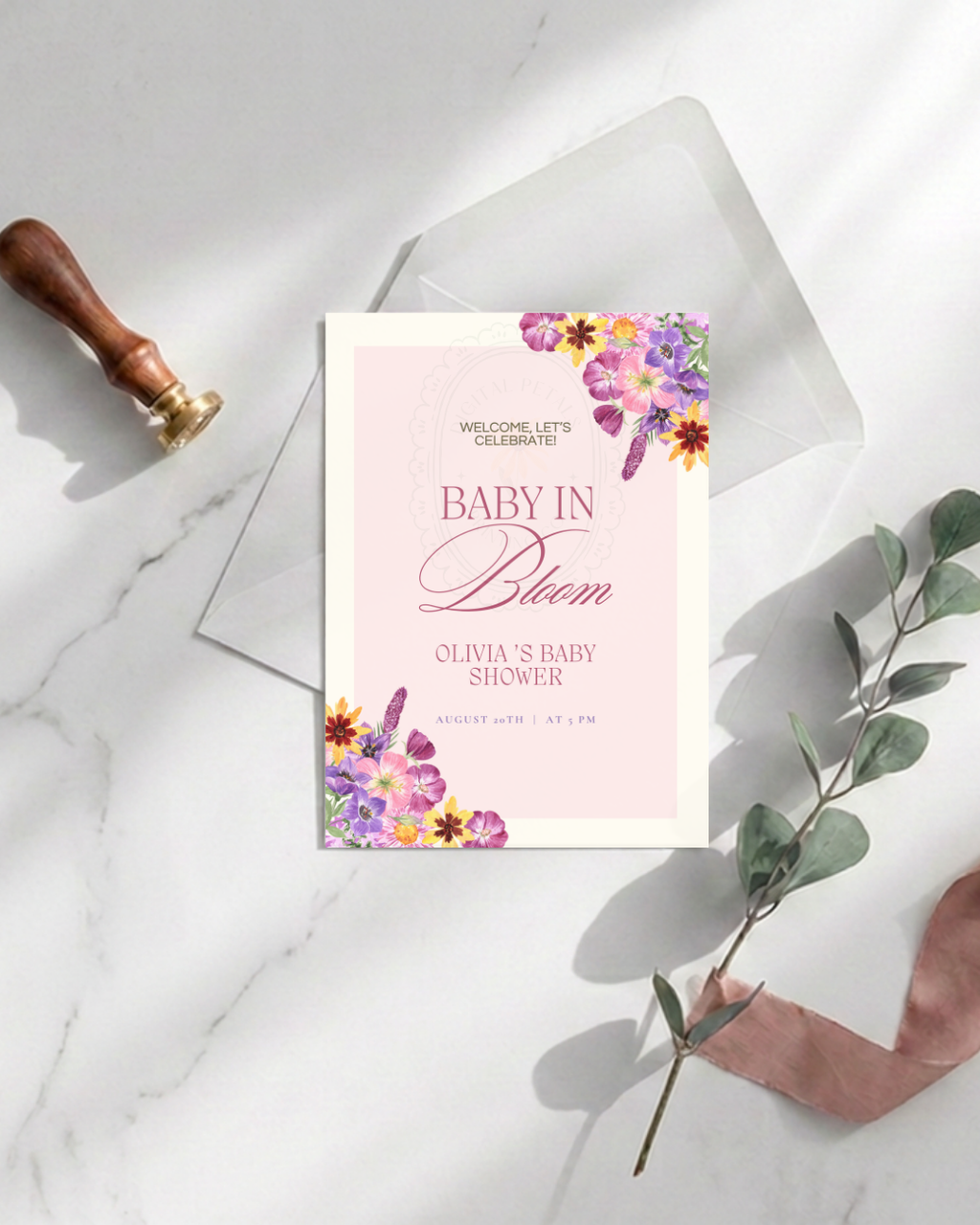 Baby in Bloom Baby Shower Invitation Template | Editable Canva Digital Download