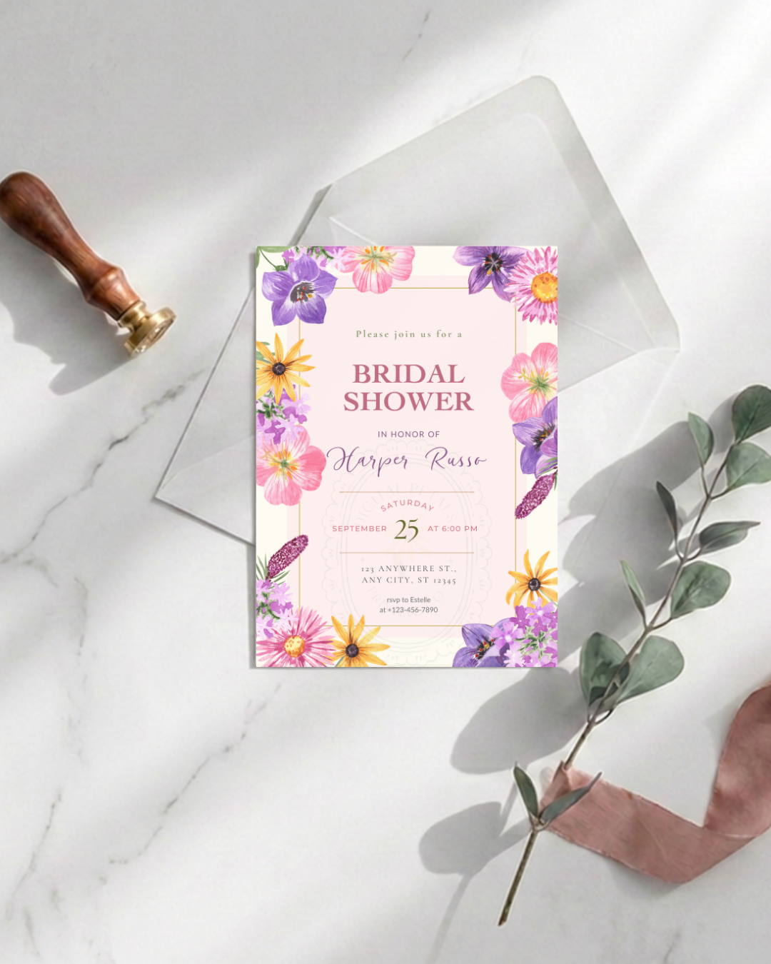 Wildflower Cottagecore Bridal Shower Invitation | Editable Canva Template, Floral Spring Botanical