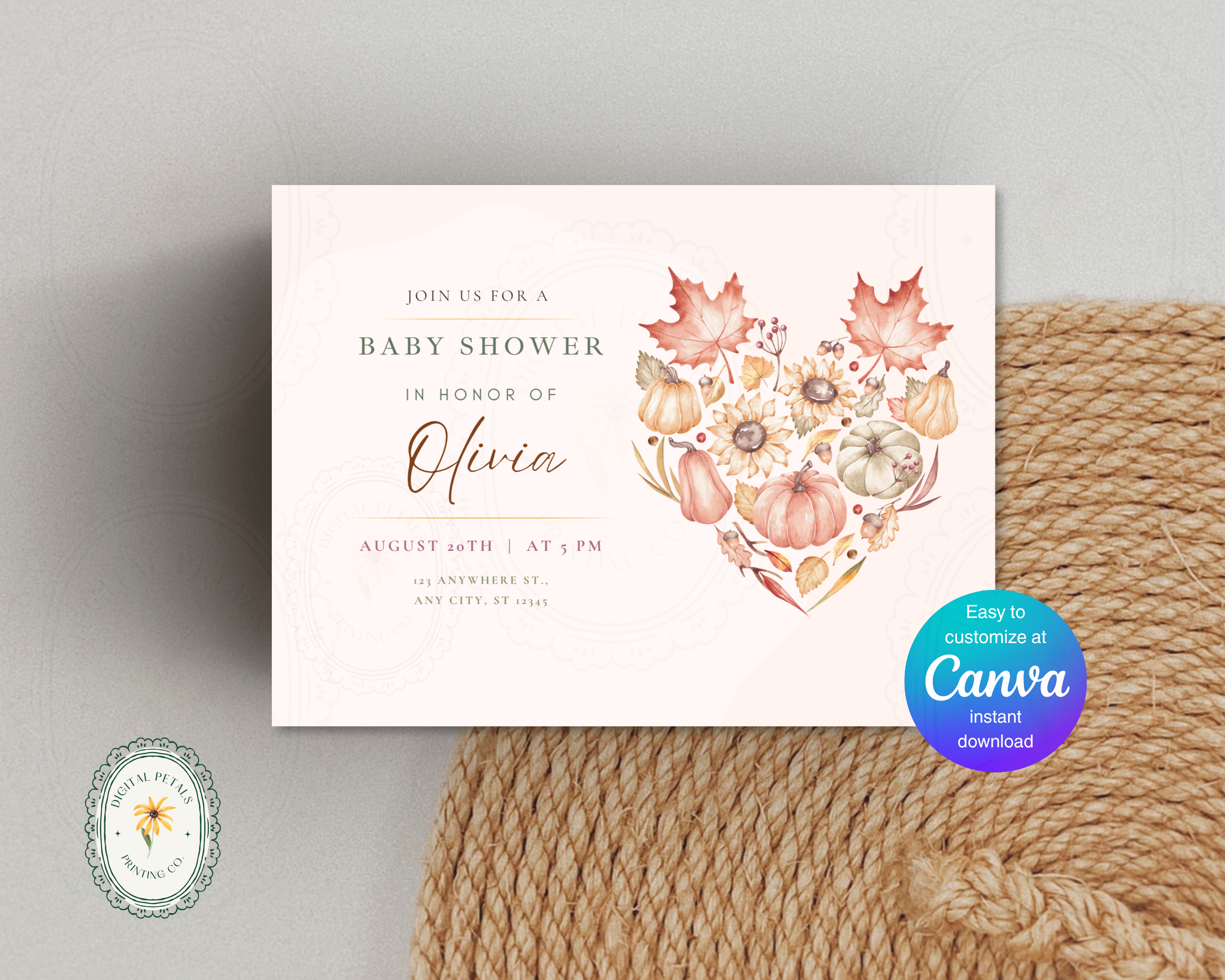 Leaves of Fall Baby Shower Invitation | Autumn Landscape Digital Download | Canva Editable