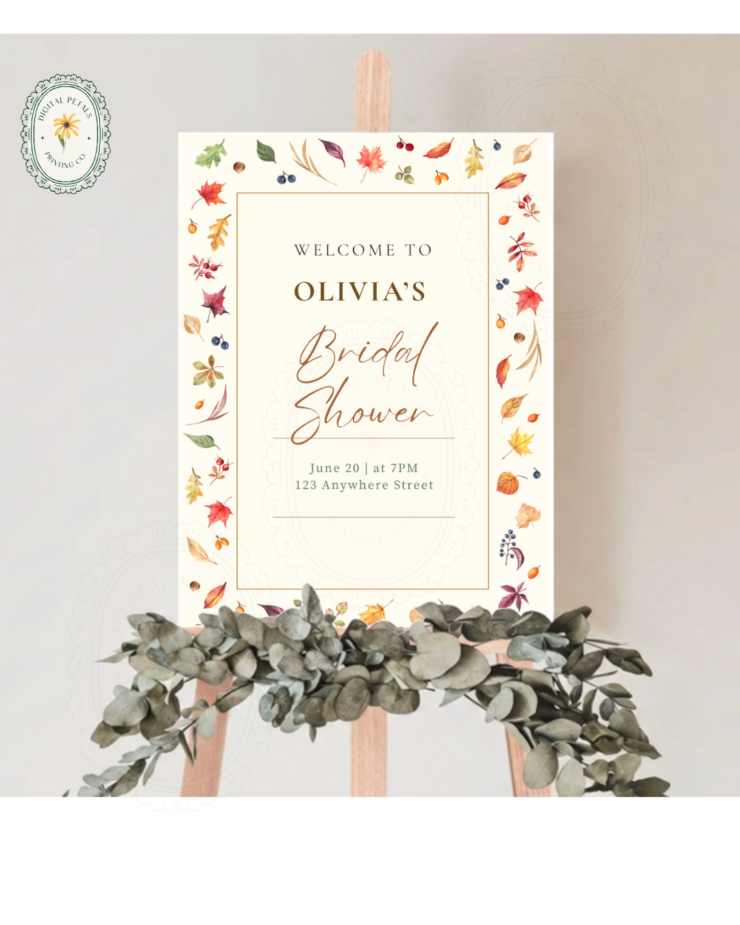 Terracotta & Cream Fall Leaves Bridal Shower Welcome Sign | Editable Canva Template | Digital Download
