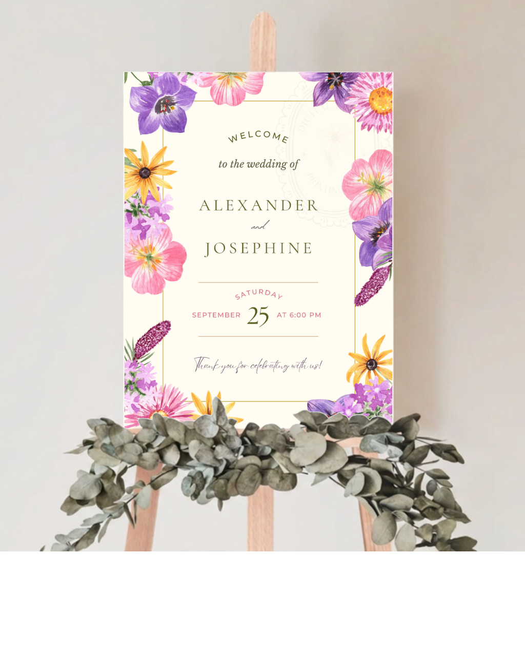 Wildflower Cottagecore Wedding Welcome Sign | Editable Canva Template, Floral Botanical Spring