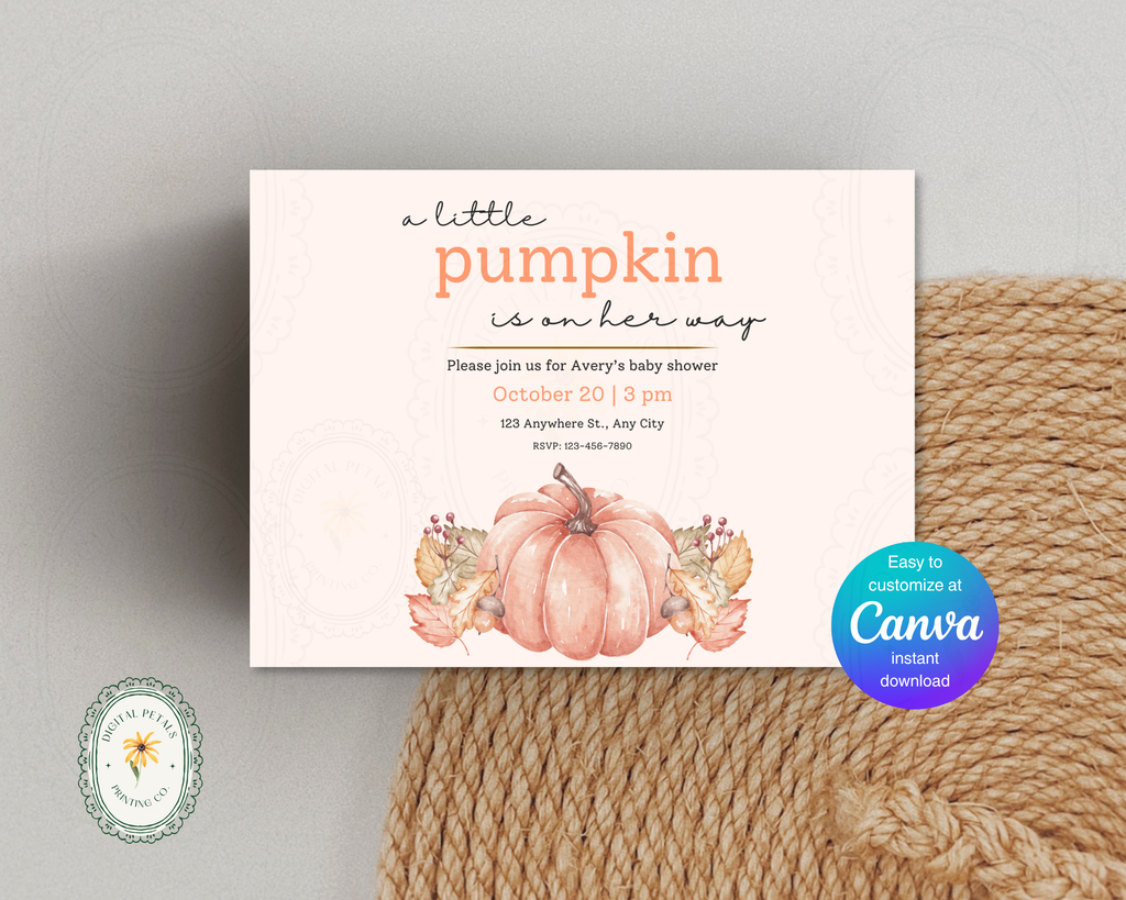 A Little Pumpkin Baby Shower Invitation | Autumn Landscape Digital Download | Canva Editable
