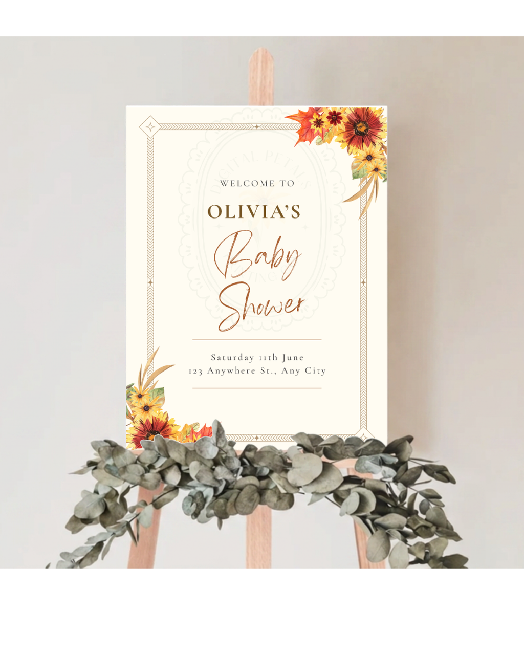 Rustic Fall Wildflowers Baby Shower Welcome Sign Template | Hand Painted Cottagecore Digital Download