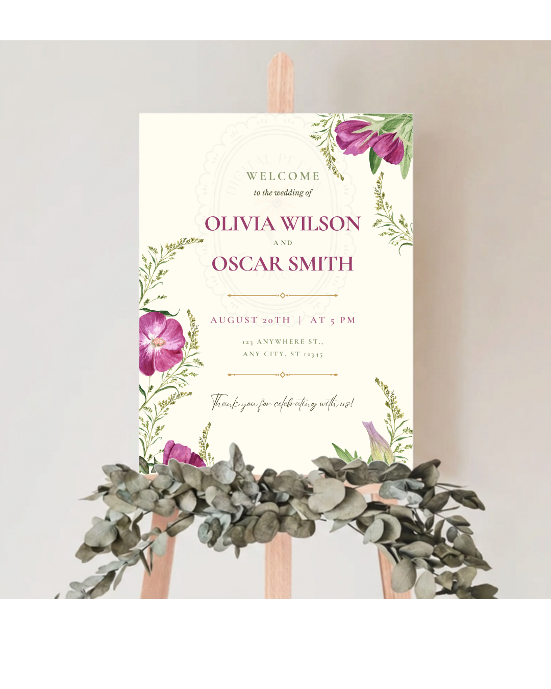 Lavender & Lilac Wildflower Wedding Welcome Sign | Editable Canva Template | Digital Download