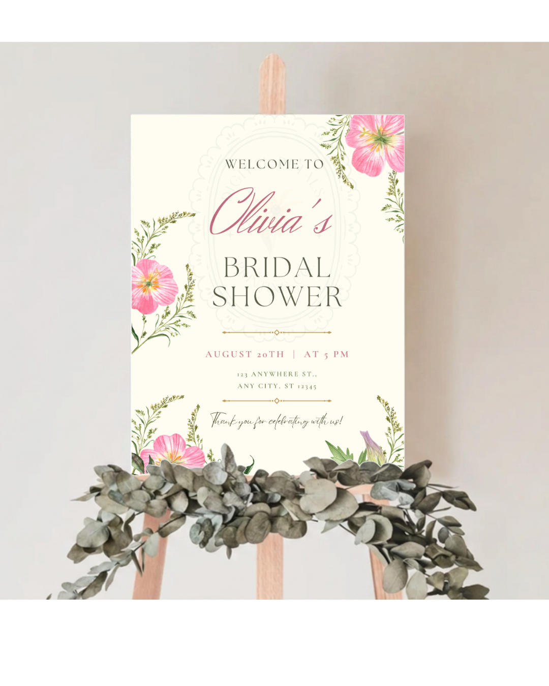 Dusty Rose & Blush Pink Wildflower Bridal Shower Welcome Sign | Editable Canva Template | Digital Download
