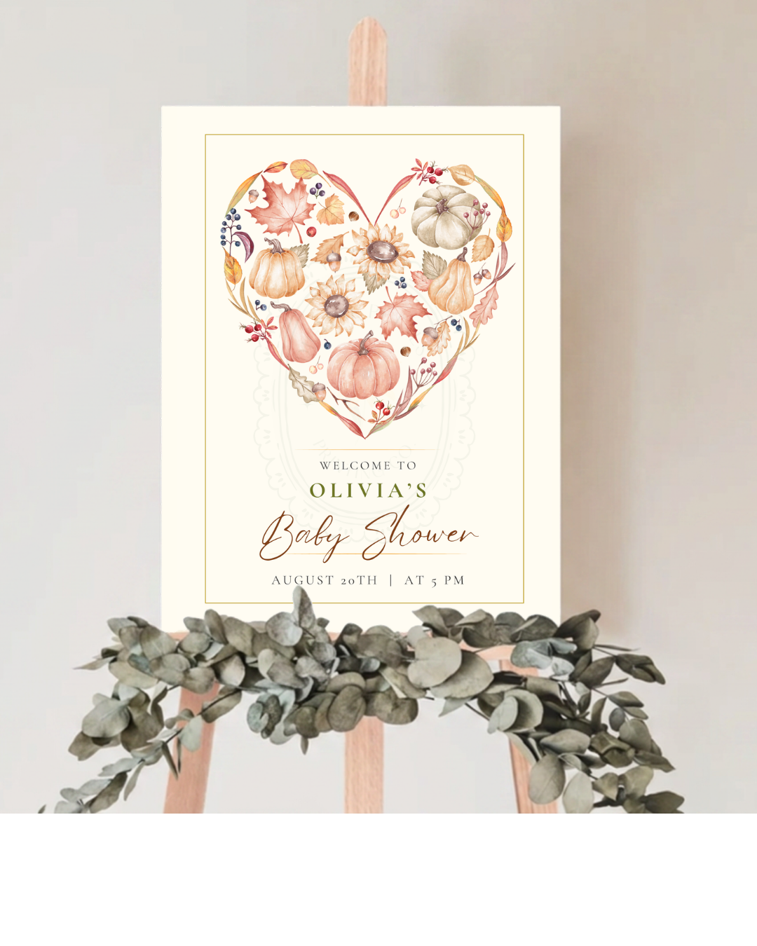 Autumn Heart Baby Shower Welcome Sign | Editable Canva Template | Digital Download