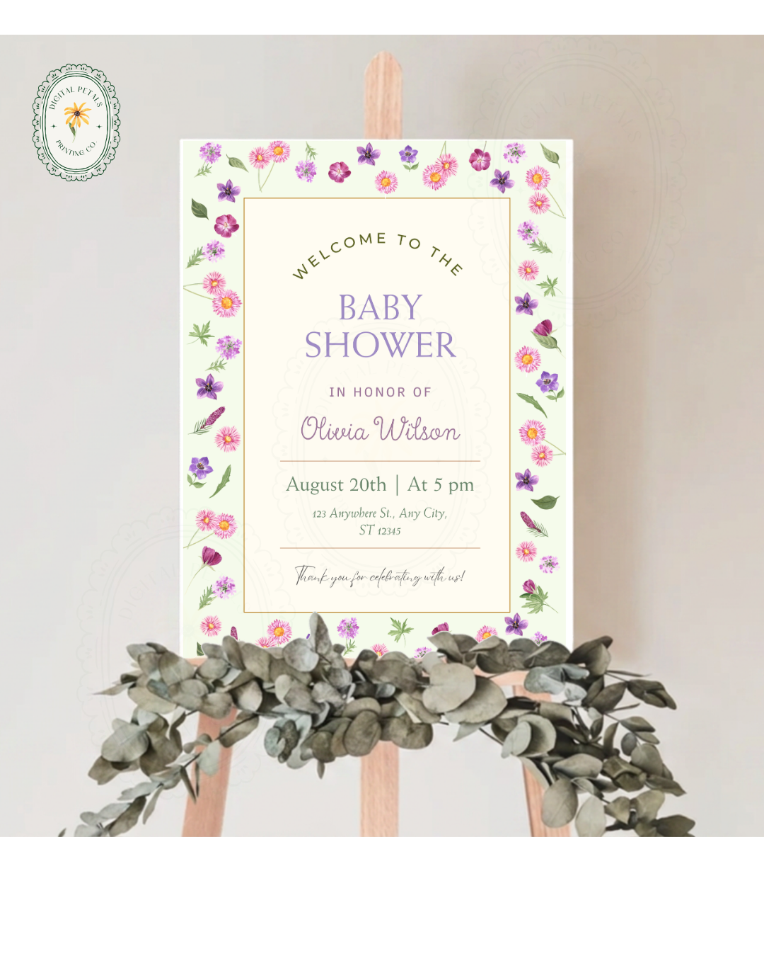 Spring Garden Wildflowers Baby Shower Welcome Sign Template | Editable Canva Digital Download