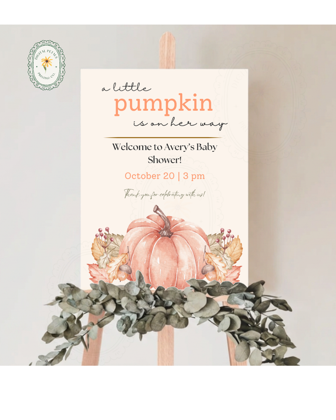 Terracotta & Rust Fall Pumpkin Baby Shower Welcome Sign | Editable Canva Template | Digital Download