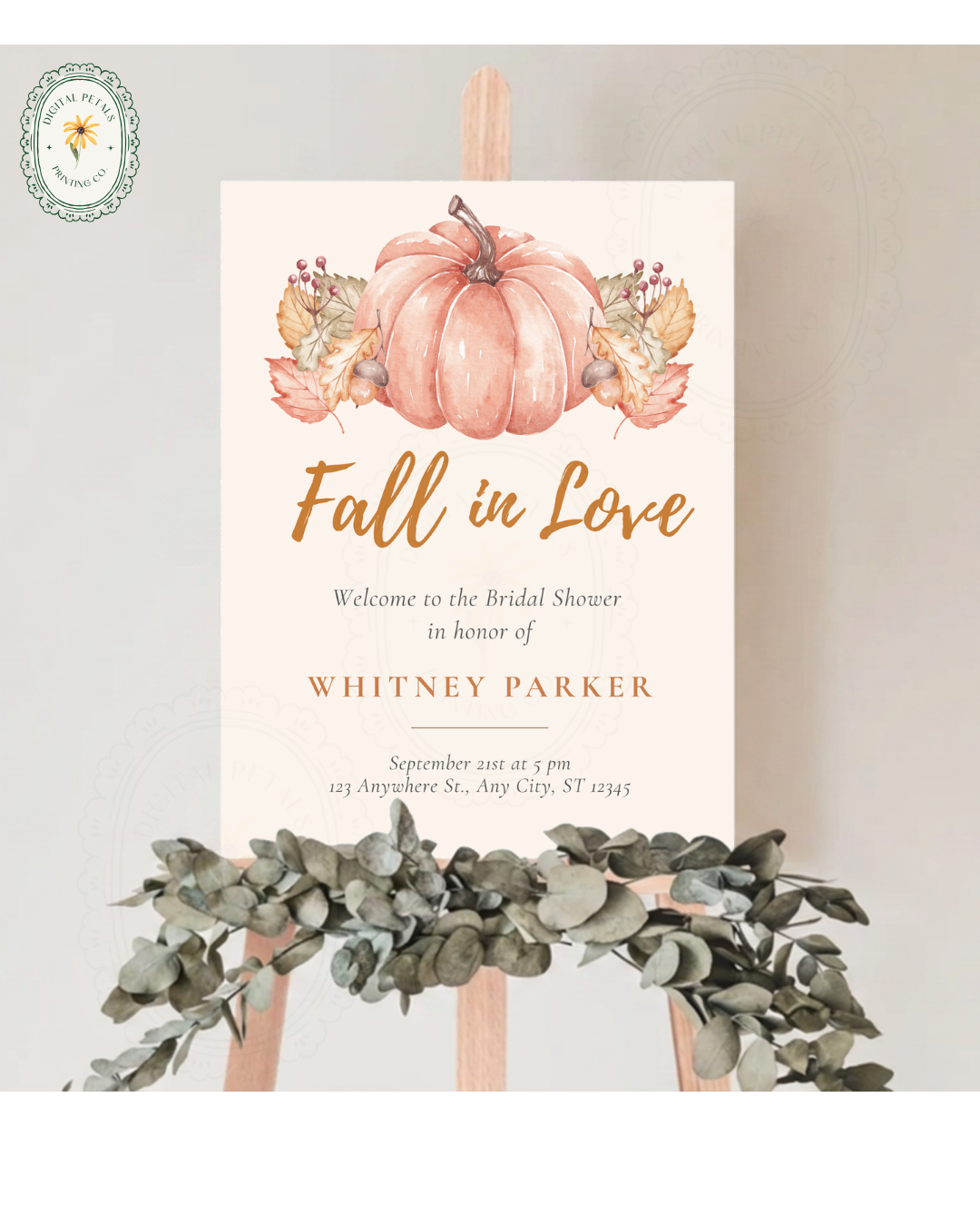 Terracotta & Rust Pumpkin Bridal Shower Welcome Sign | Fall in Love Digital Template