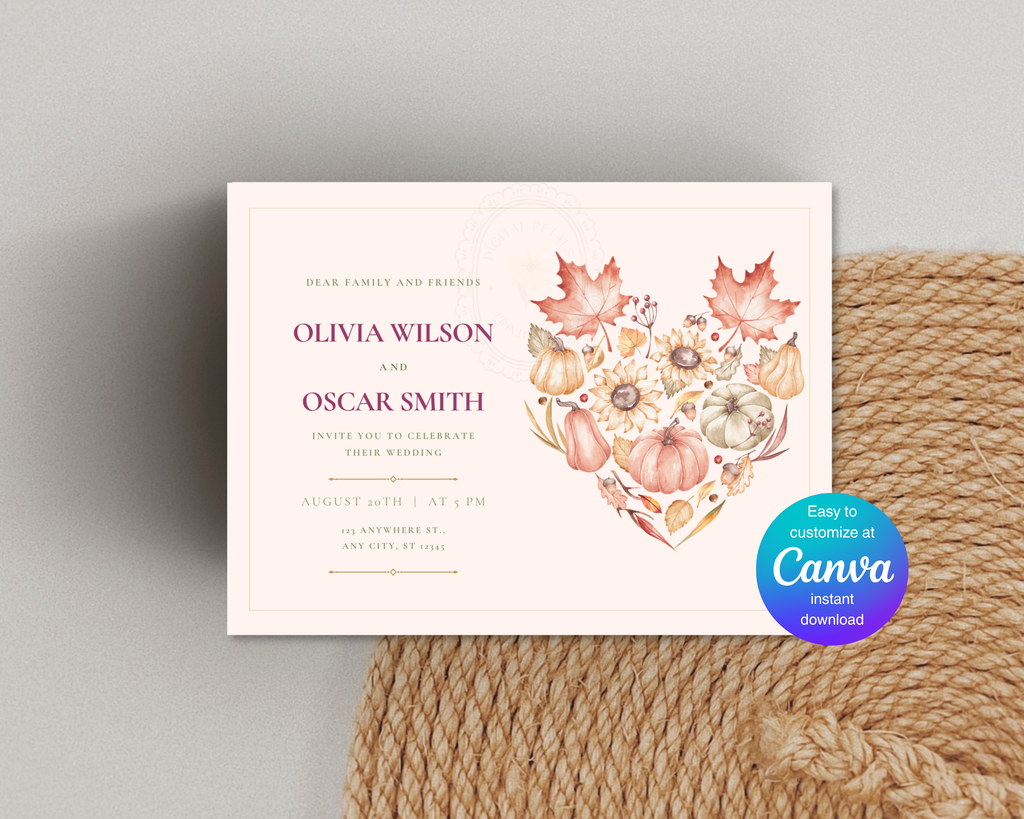 Leaves of Fall Wedding Landscape Invitations | Printable Landscape Template | Digital Download