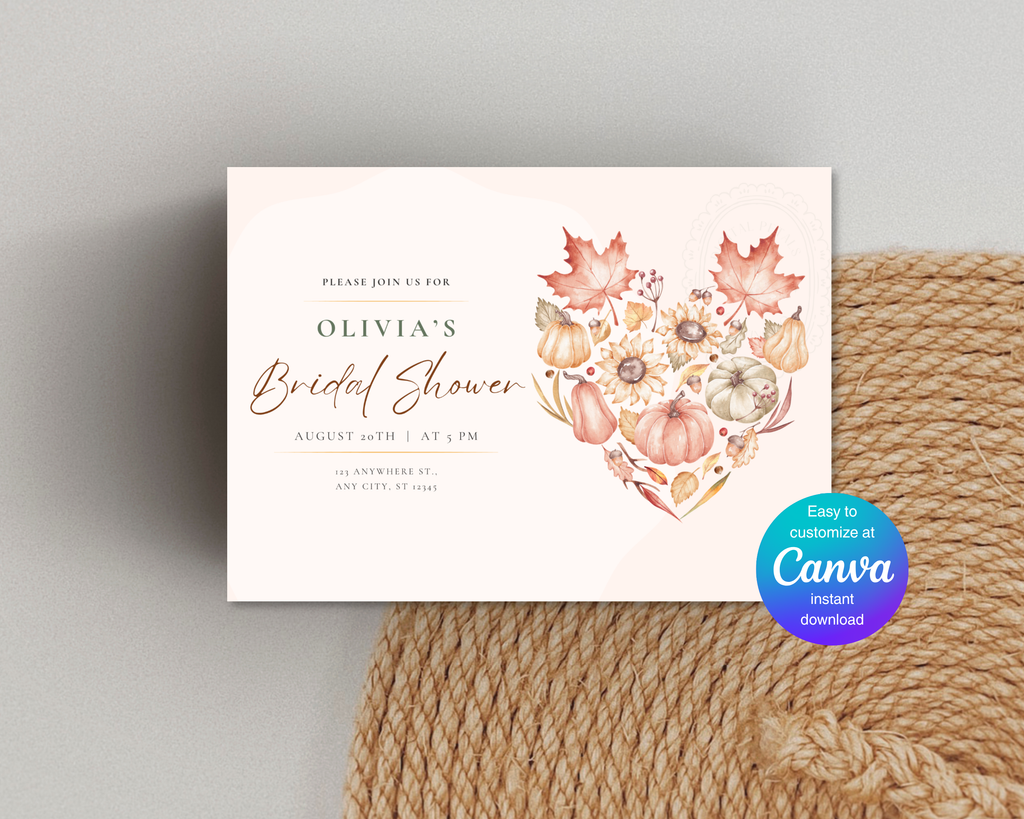Autumn Maple Leaves Fall Bridal Shower Invitation | Printable Landscape Template | Digital Download