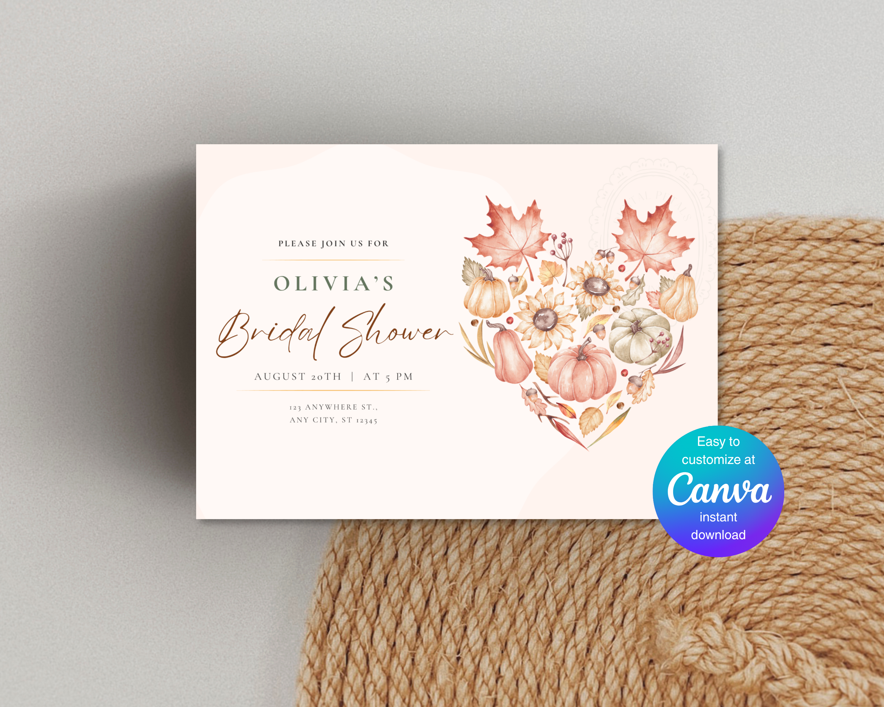 Autumn Maple Leaves Fall Bridal Shower Invitation | Printable Landscape Template | Digital Download