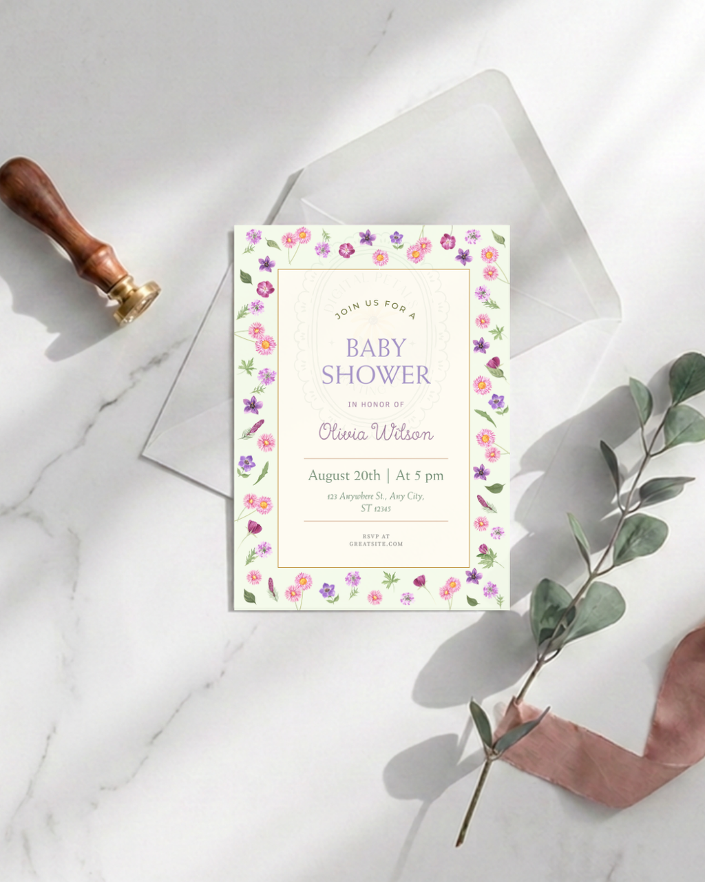 Spring Garden Wildflowers Baby Shower Invitation Template | Editable Canva Digital Download
