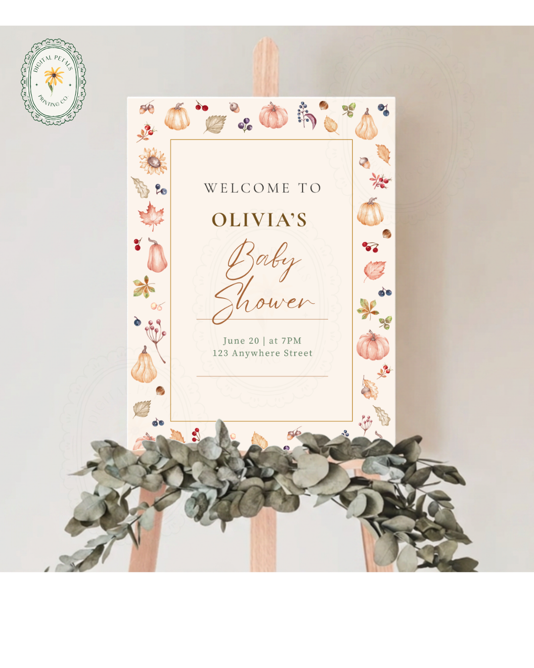 Autumn Harvest Wildflowers Baby Shower Welcome Sign Template | Editable Canva Digital Download