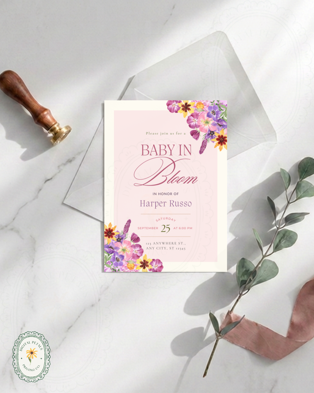 Baby in Bloom Baby Shower Invitation Template | Editable Canva Digital Download