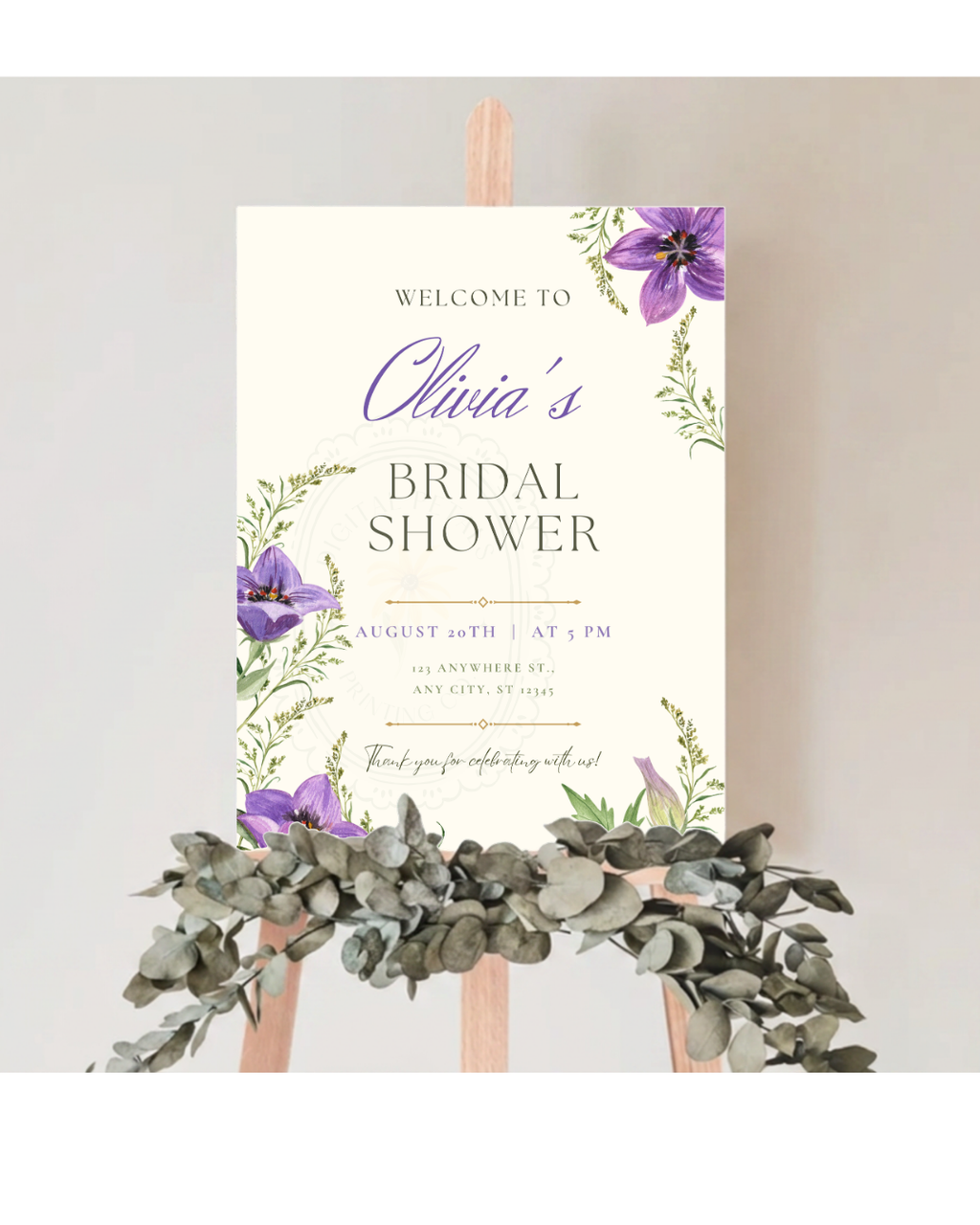 Violet & Periwinkle Wildflower Bridal Shower Welcome Sign | Editable Canva Template | Digital Download