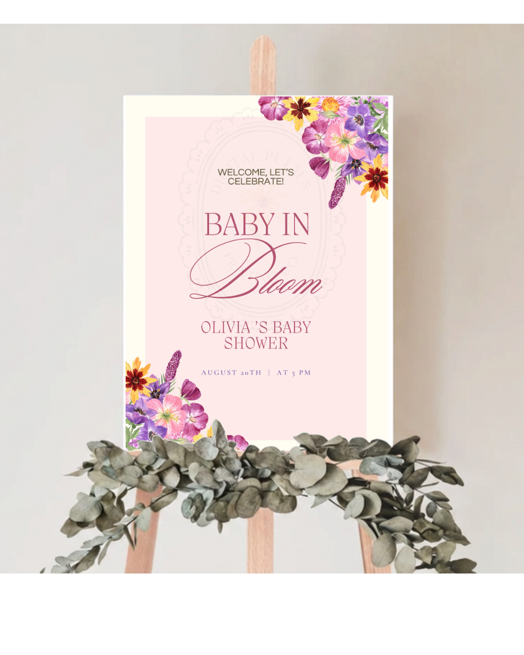 Baby in Bloom Baby Shower Welcome Sign Template | Editable Canva Digital Download