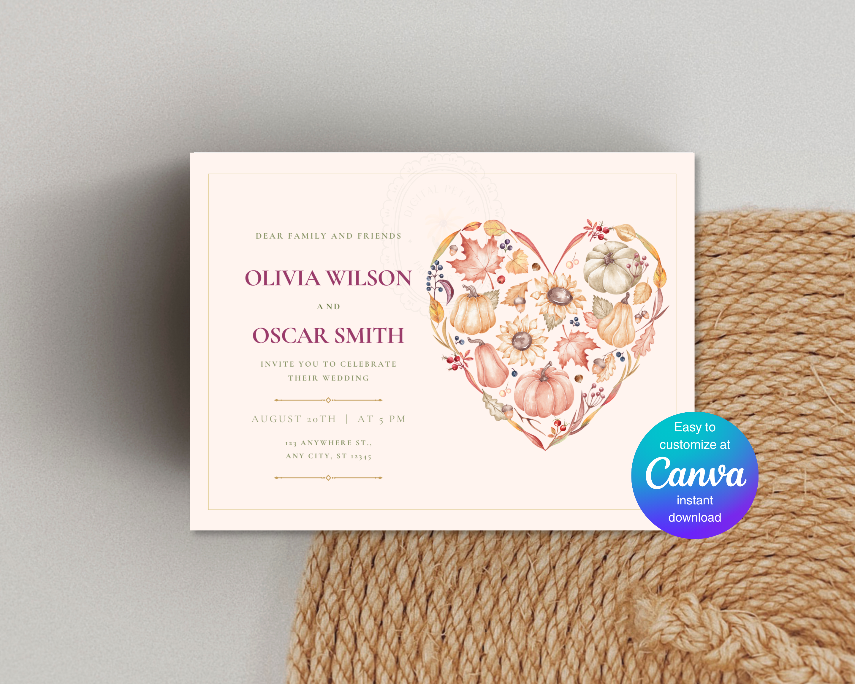 Autumn Wedding Landscape Invitation | Printable Landscape Template | Digital Download