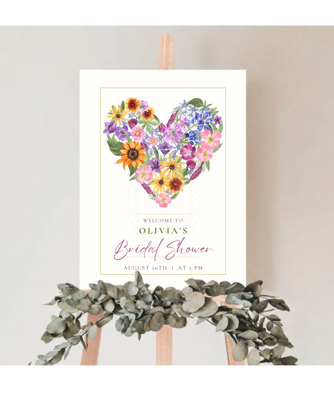 Wildflower Heart Bridal Shower Welcome Sign | Editable Canva Template | Digital Download