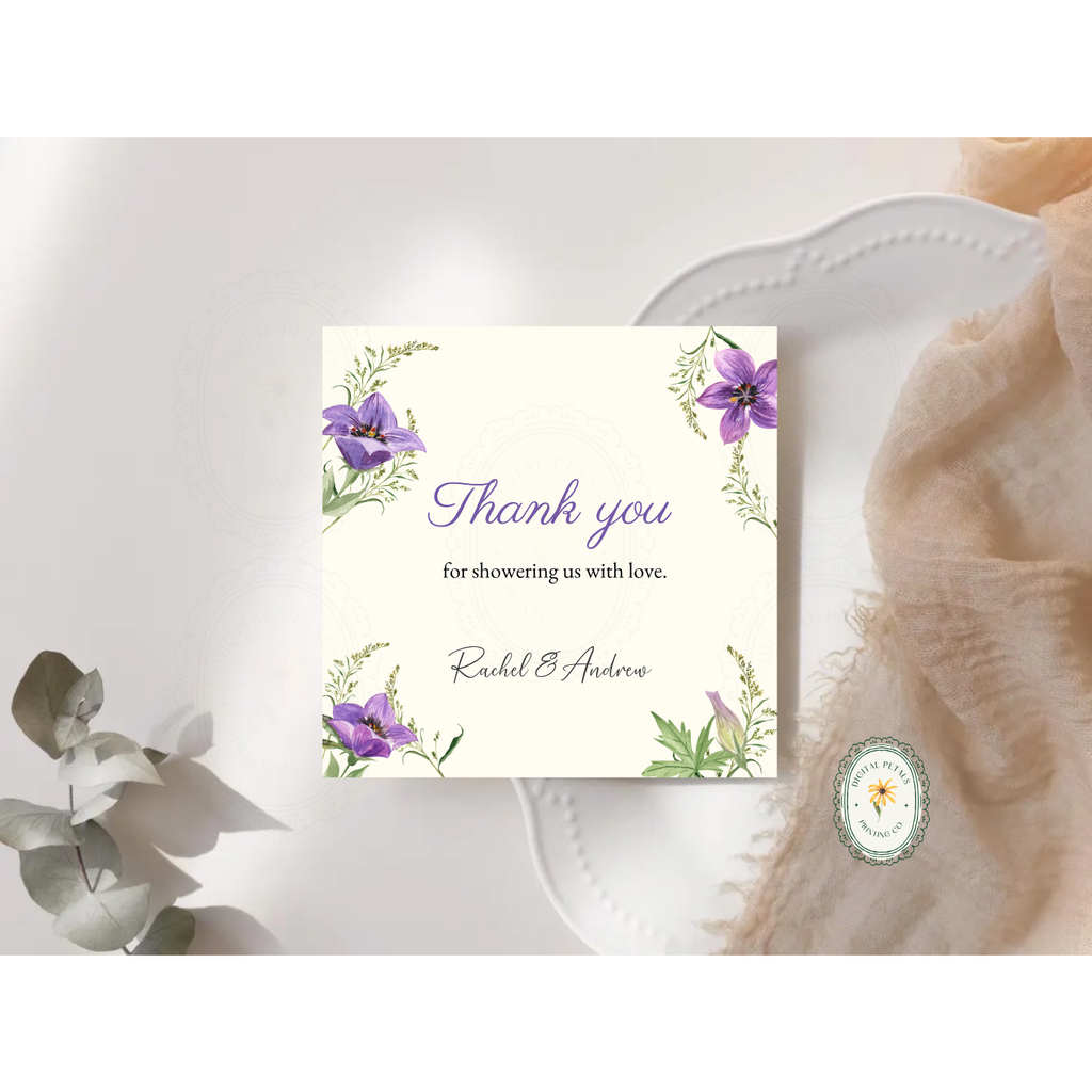 Violet & Periwinkle Wildflower Thank You Card Template | Editable Canva Digital Download