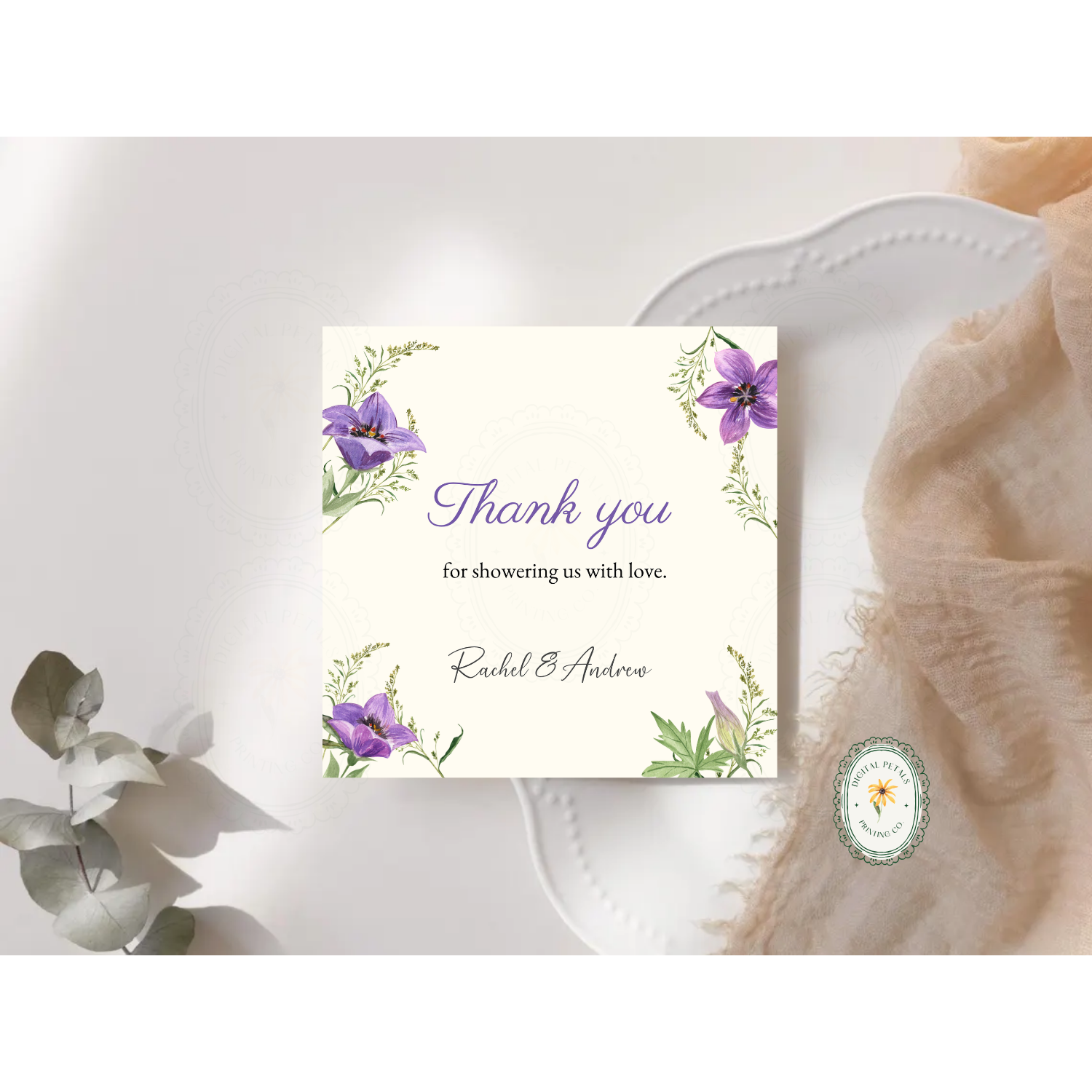 Violet & Periwinkle Wildflower Thank You Card Template | Editable Canva Digital Download