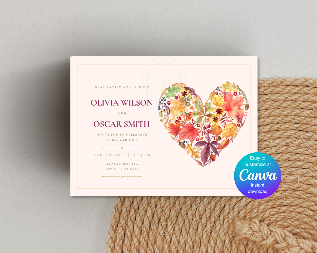 Fall Wedding Invitation Template | Rustic Landscape Digital Download | Canva Editable