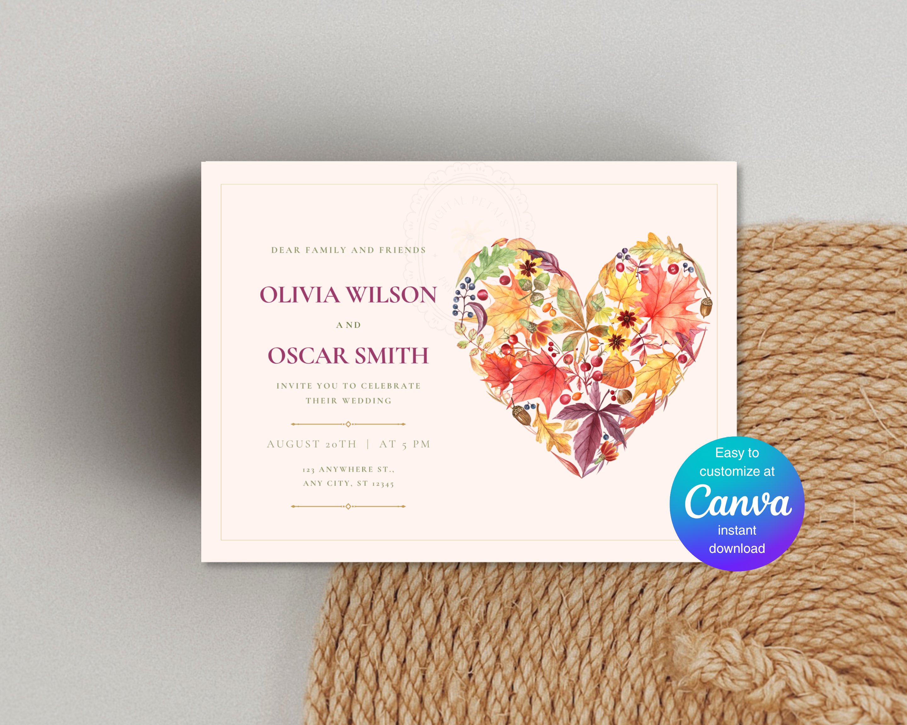 Fall Wedding Invitation Template | Rustic Landscape Digital Download | Canva Editable