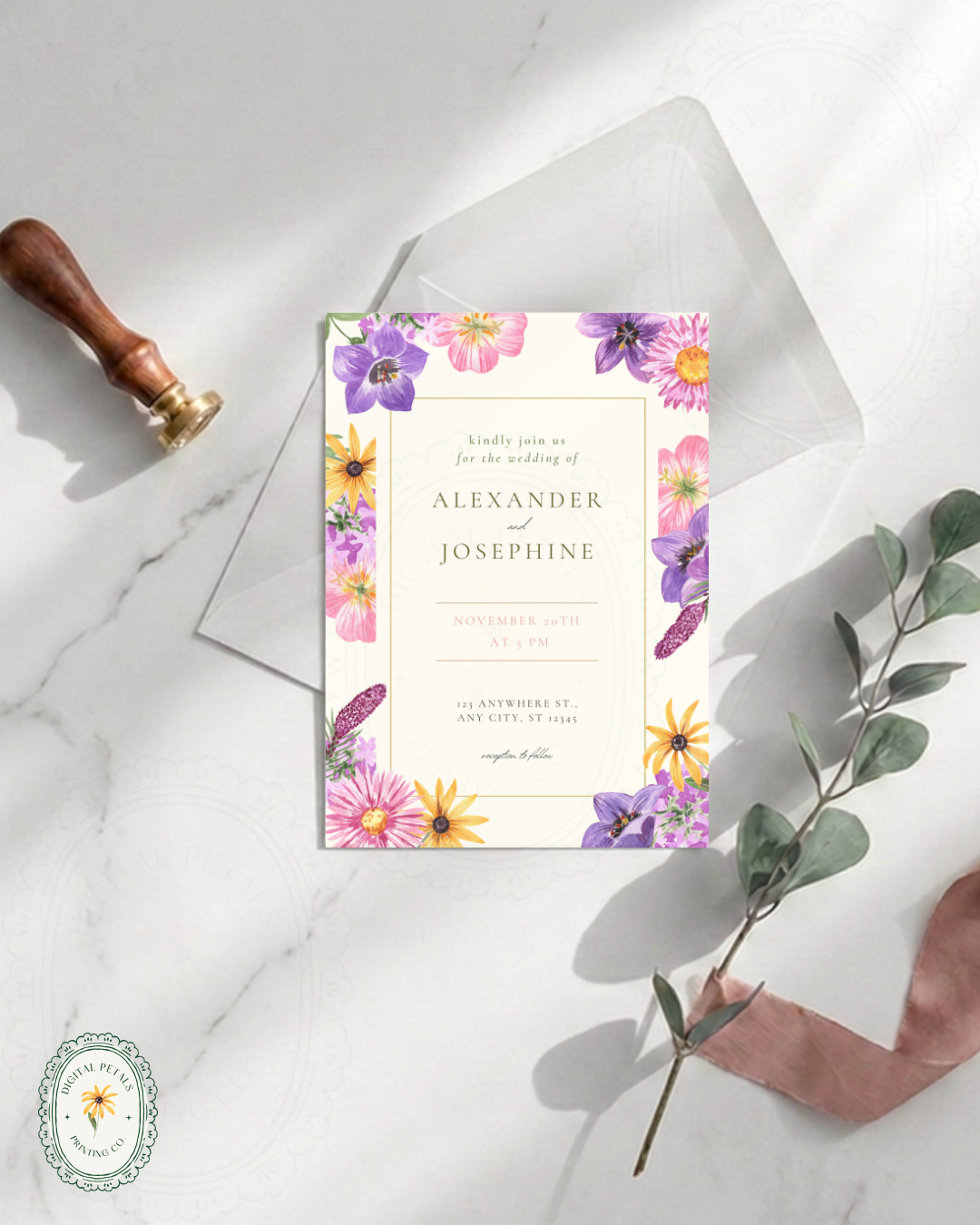 Wildflower Cottagecore Wedding Invitation Template | Editable Canva Design, Floral Botanical Spring