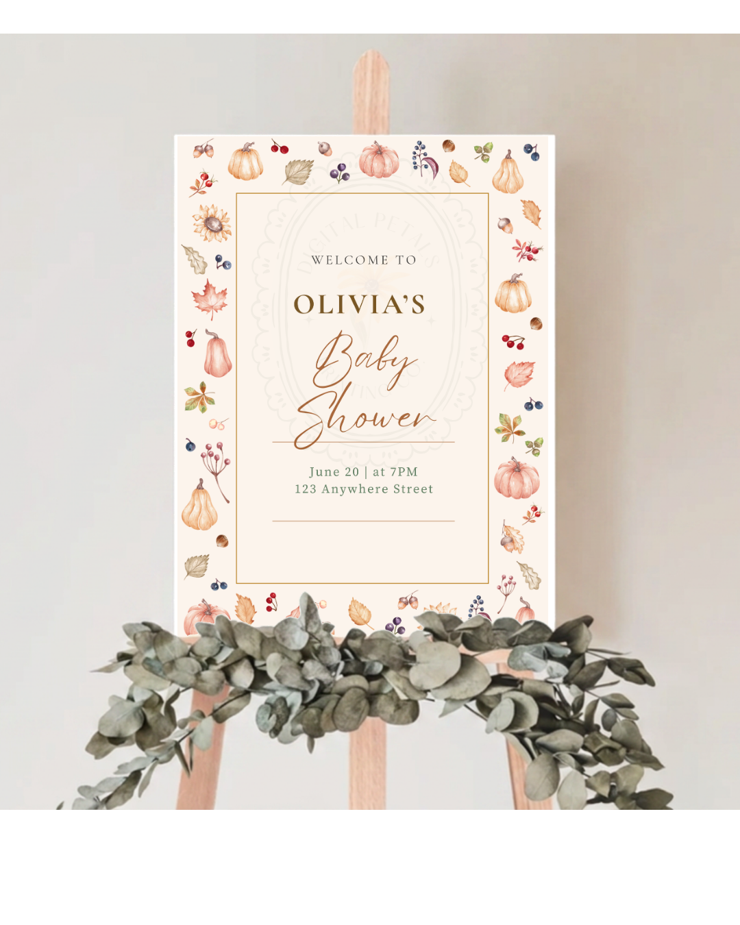 Autumn Harvest Wildflowers Baby Shower Welcome Sign Template | Editable Canva Digital Download