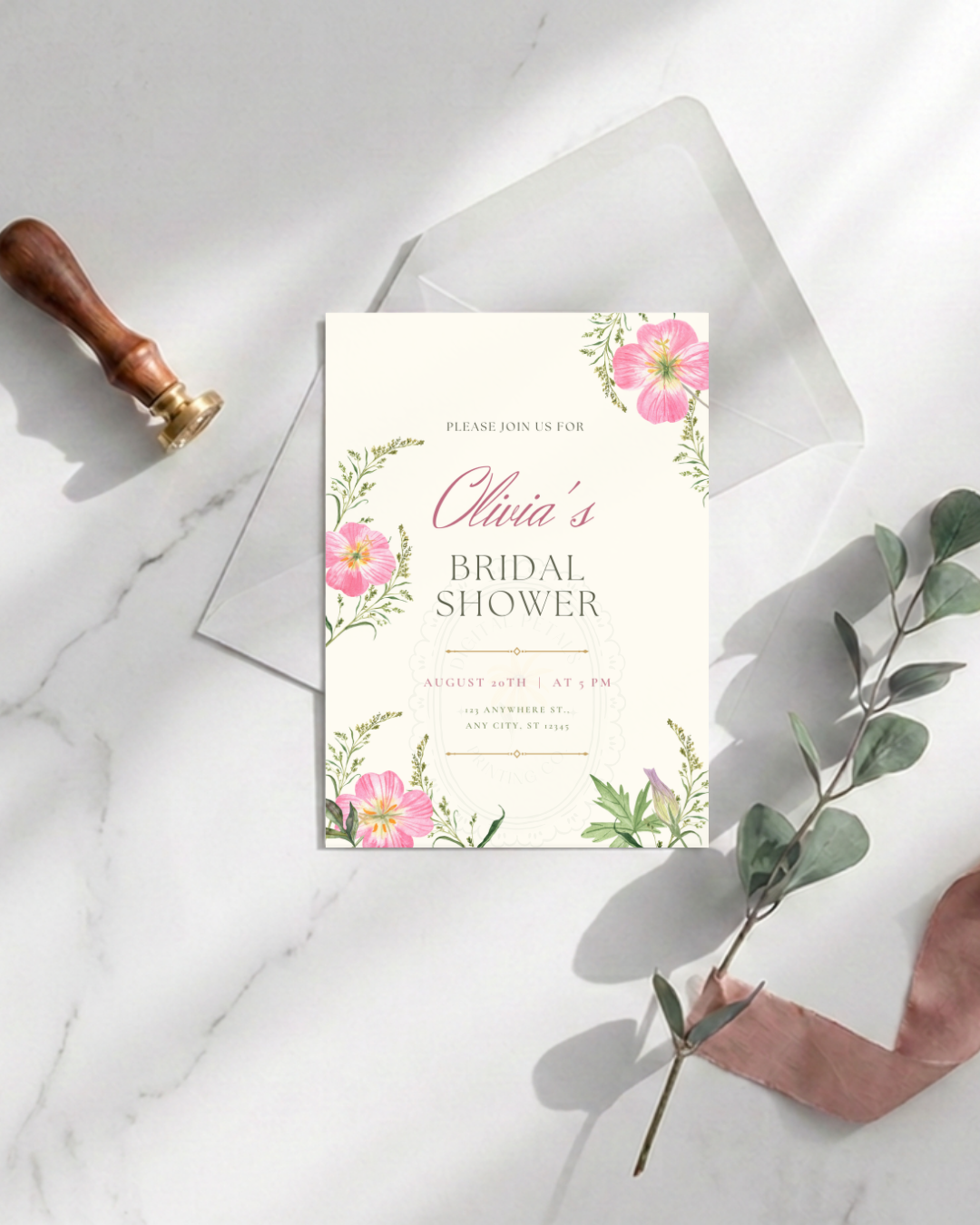 Dusty Rose & Blush Pink Wildflower Bridal Shower Invitation | Minimalist Printable Invite | Digital Download