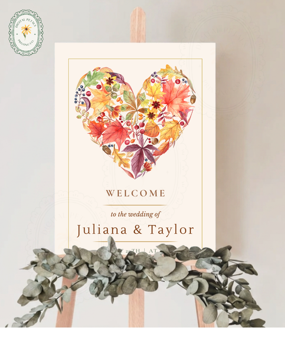 Terracotta & Rust Fall Heart Wedding Welcome Sign | Editable Canva Template | Instant Digital Download