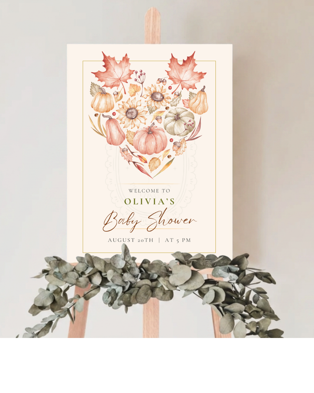 Burgundy Fall Leaves Watercolor Baby Shower Welcome Sign Template | Editable Digital Download