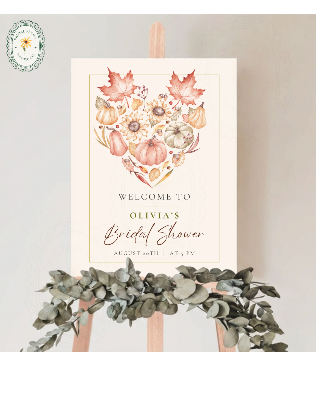 Burgundy Fall Leaves Watercolor Bridal Shower Welcome Sign Template | Editable Digital Download