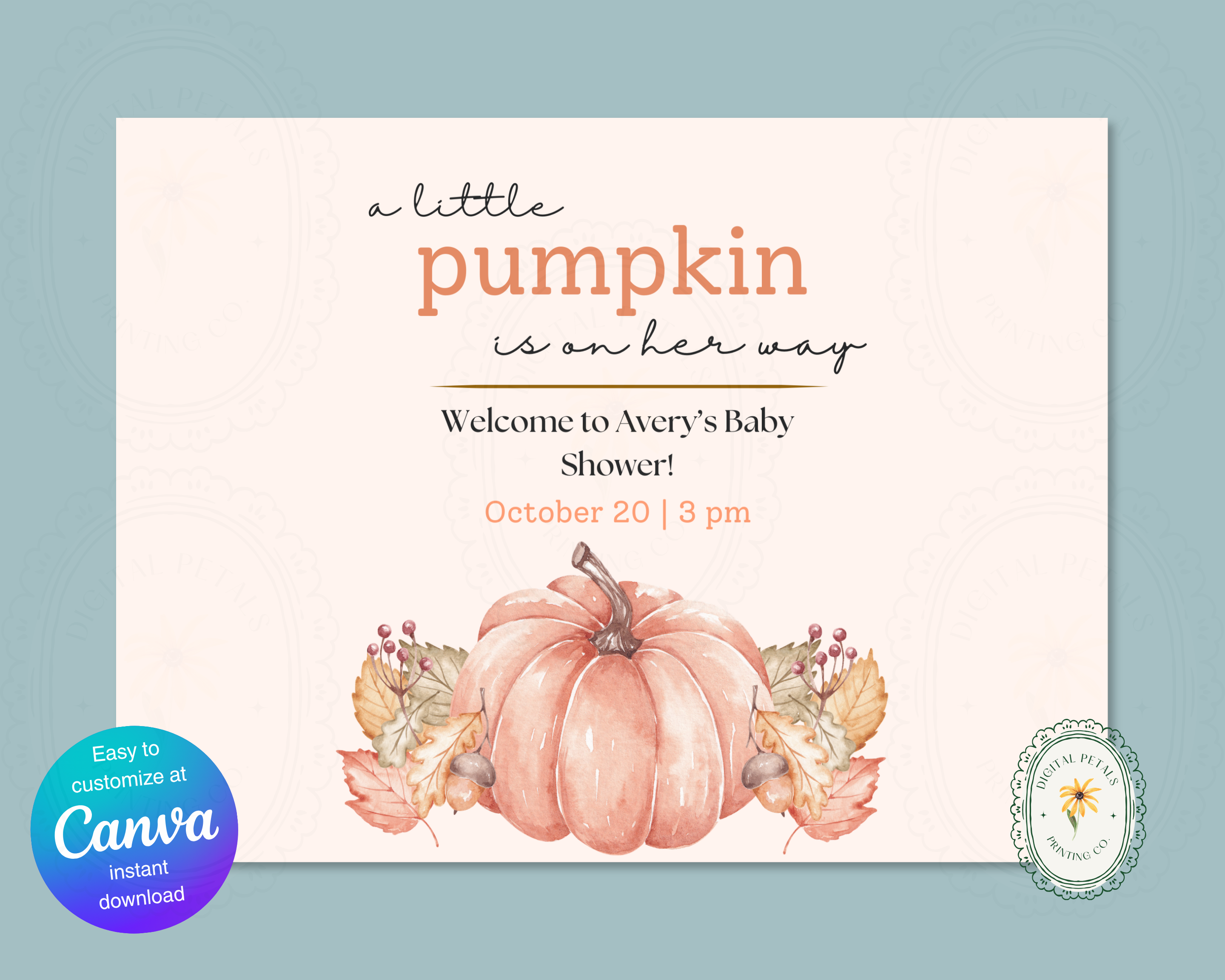Little Pumpkin Fall Baby Shower Welcome Sign | Editable Canva Template | Digital Download