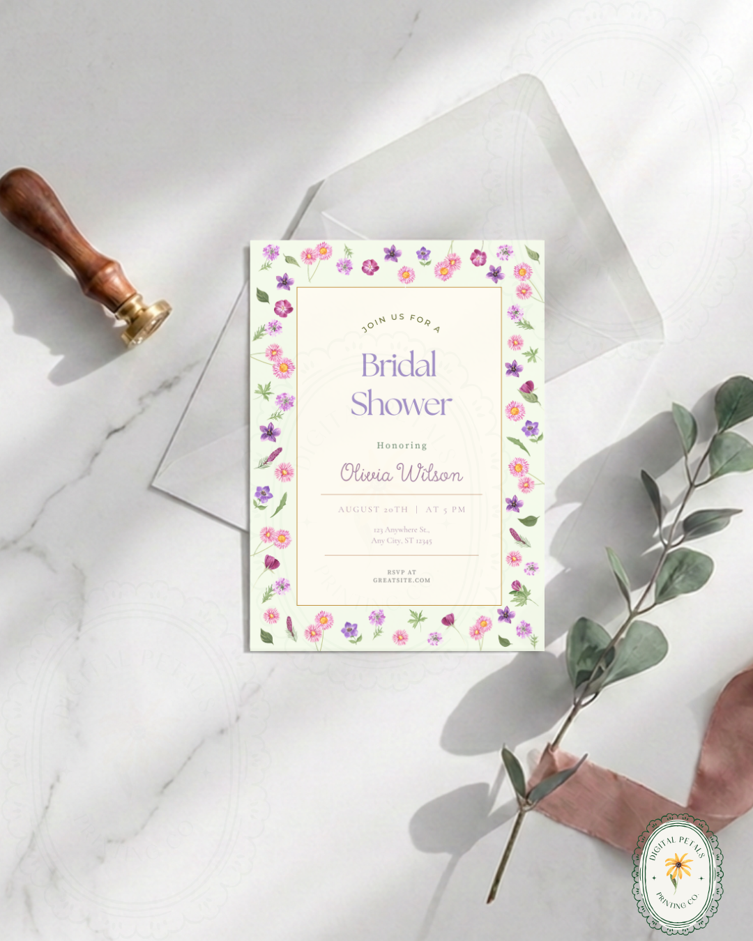 Spring Garden Wildflowers Bridal Shower Invitation Template | Editable Canva Digital Download