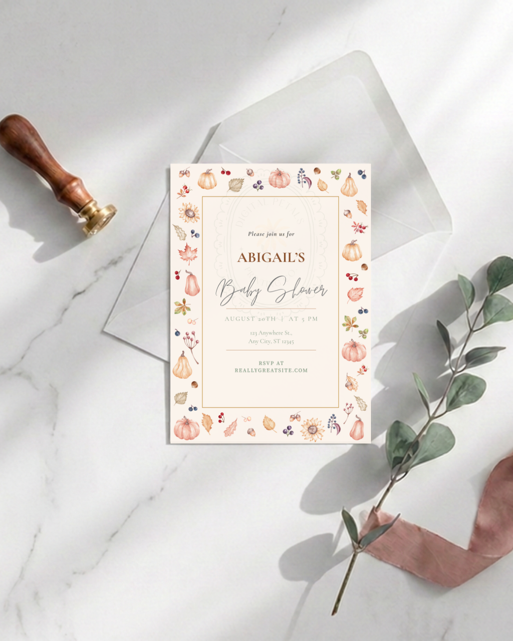 Autumn Harvest Wildflowers Baby Shower Invitation Template | Editable Canva Digital Download
