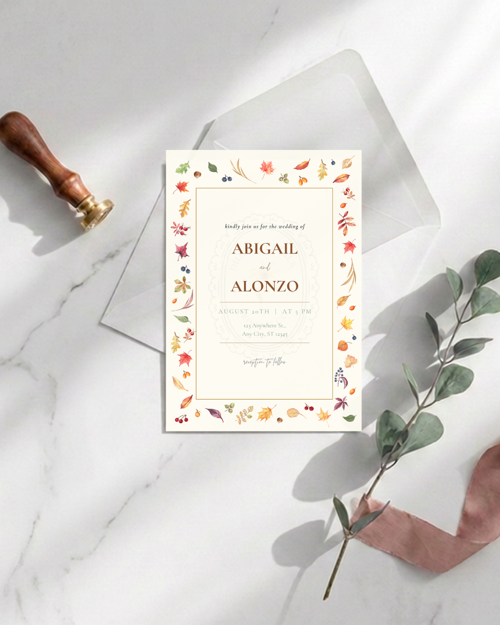Fall Leaves Wedding Invitation Template | Terracotta & Cream | Digital Download