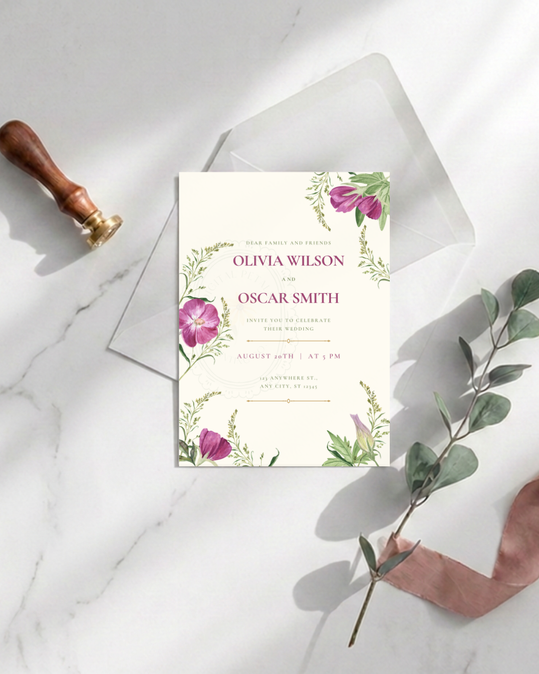 Lavender & Lilac Wildflower Wedding Invitation | Minimalist Printable Invite | Digital Download