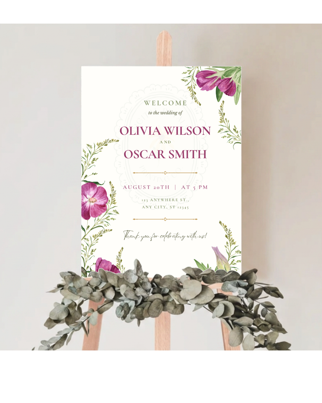 Purple Wildflower Wedding Welcome Sign | Editable Canva Template | Digital Download