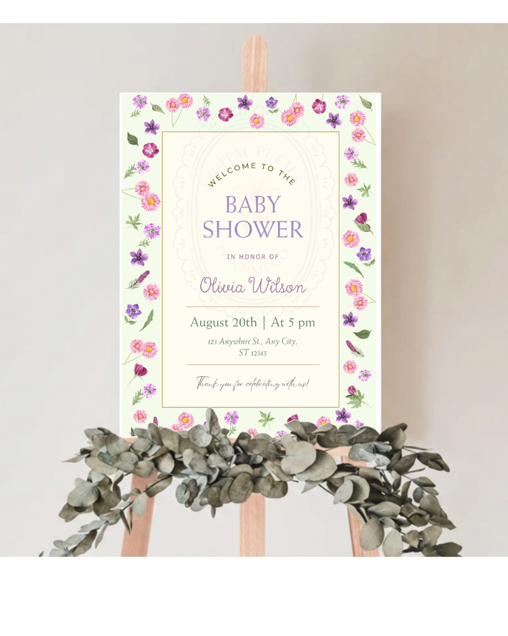 Spring Garden Wildflowers Baby Shower Welcome Sign Template | Editable Canva Digital Download
