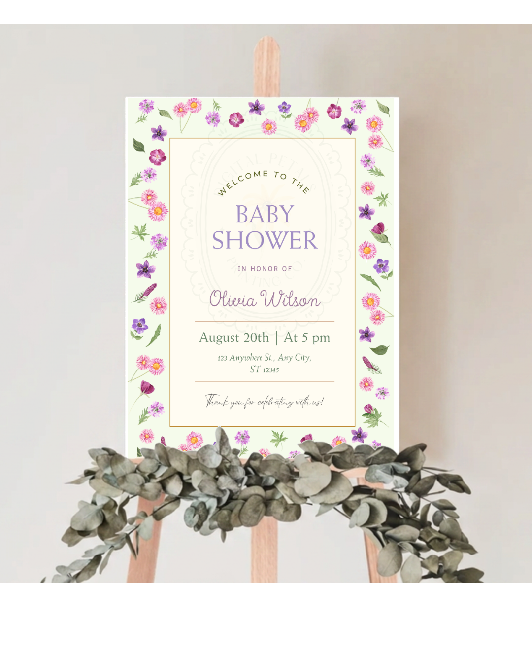 Spring Garden Wildflowers Baby Shower Welcome Sign Template | Editable Canva Digital Download