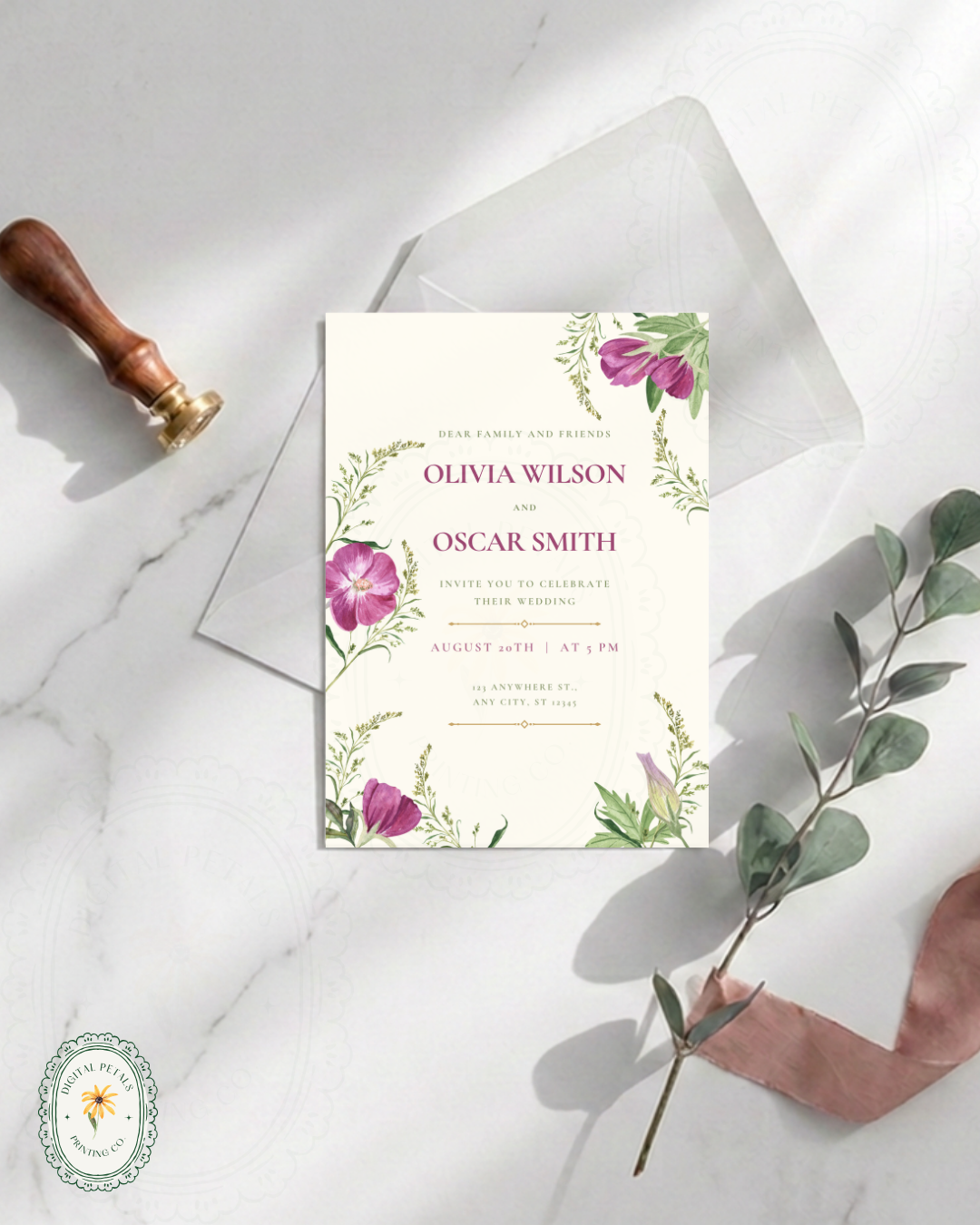 Lavender & Lilac Wildflower Wedding Invitation | Minimalist Printable Invite | Digital Download