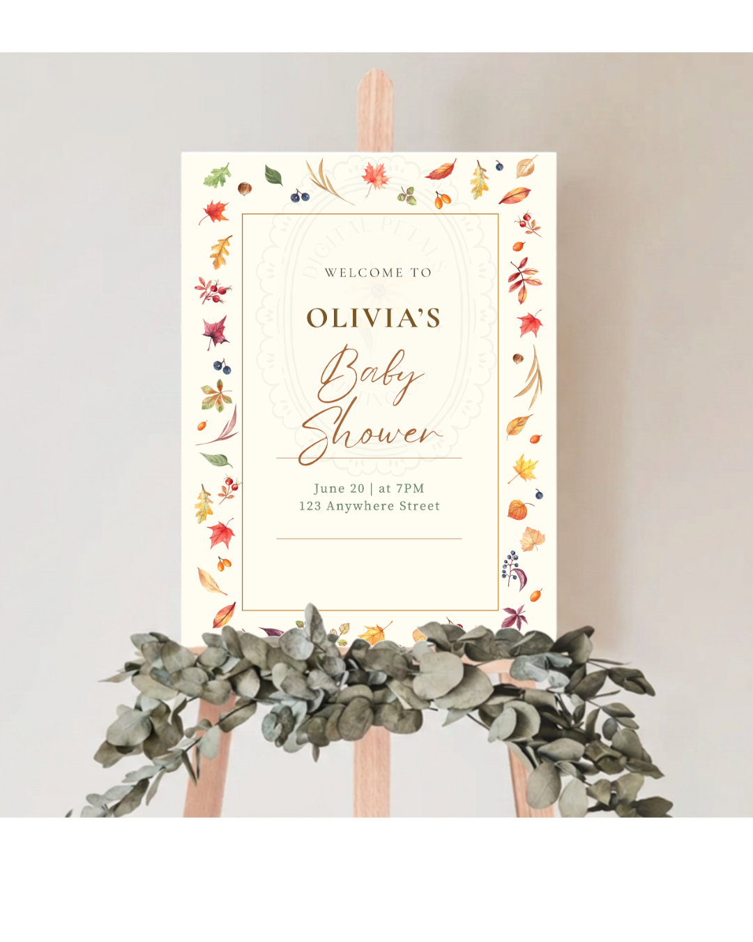 Terracotta & Cream Fall Leaves Baby Shower Welcome Sign | Editable Canva Template | Digital Download
