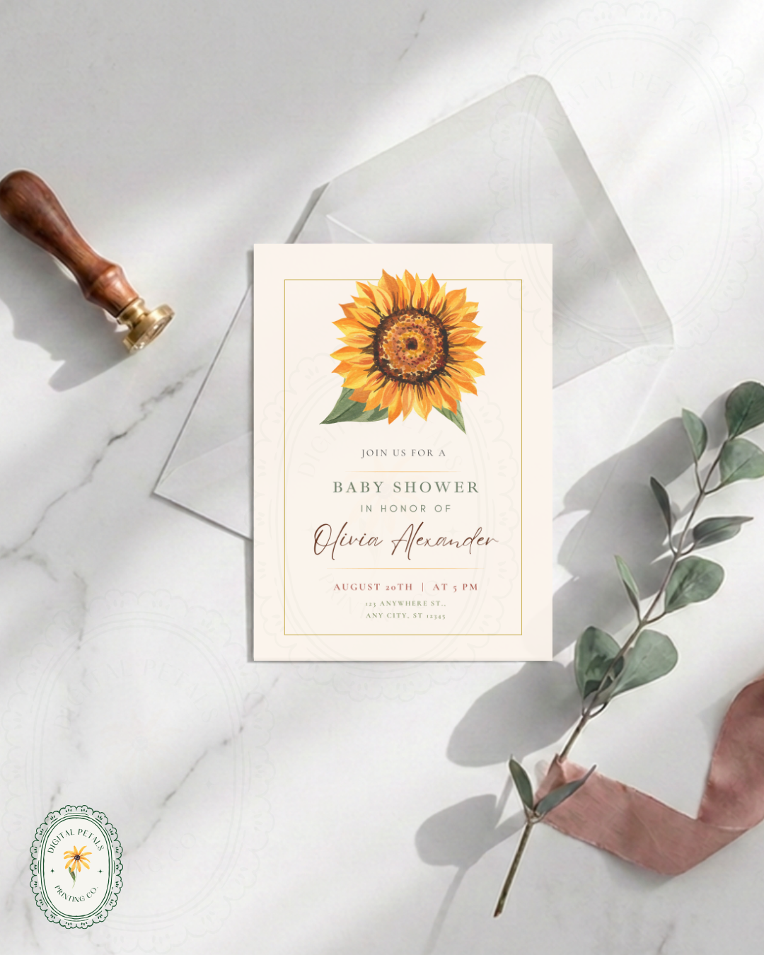 Terracotta & Rust Sunflower Baby Shower Invitation — Editable Digital Download Template