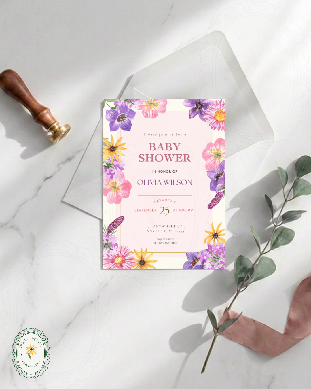 Pink Cottagecore Wildflower Baby Shower Invitation | Editable Canva Template, Spring Floral